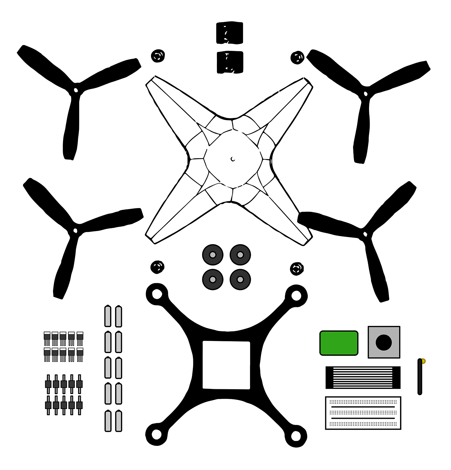 Fully packaged drone unassembled and ready for your body